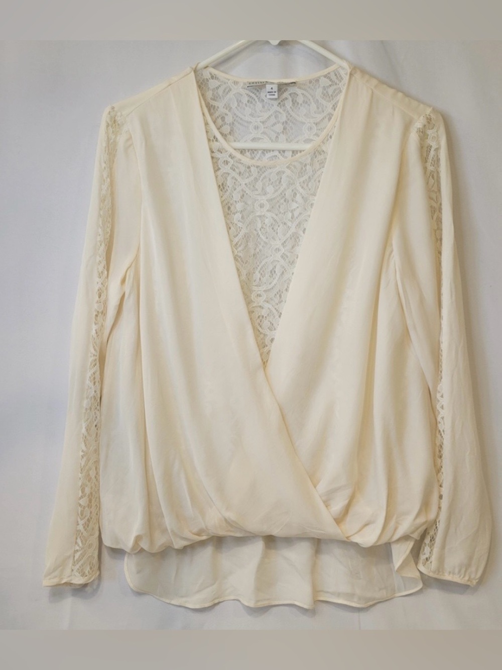 Chelsea and Walker Silk Ivory Lace-Back Twist-Front Blouse